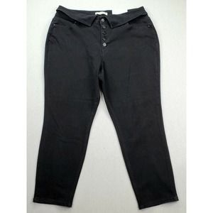 CC - Cato Skinny Jeans Womens 22W Solid Black Buttonfly Fold Over Stretch NWT